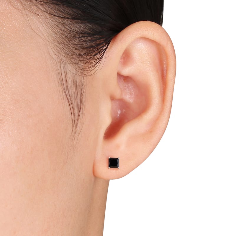 Miadora 14k Gold 1 1/2ct TDW Black Diamond Princess Studs
