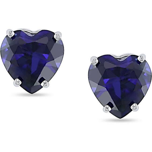 Miadora 10k White Gold Created Sapphire Heart Studs