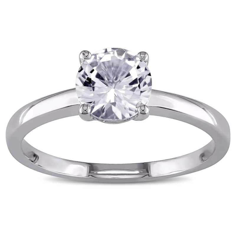 Miadora 10k White Gold Created White Sapphire Solitaire Ring - Size 5