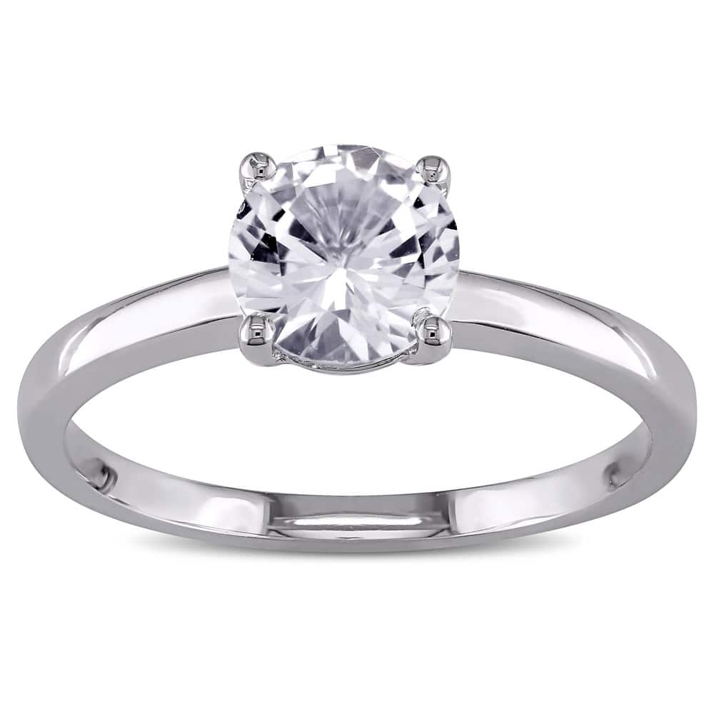 Miadora 10k White Gold Created White Sapphire Solitaire Ring