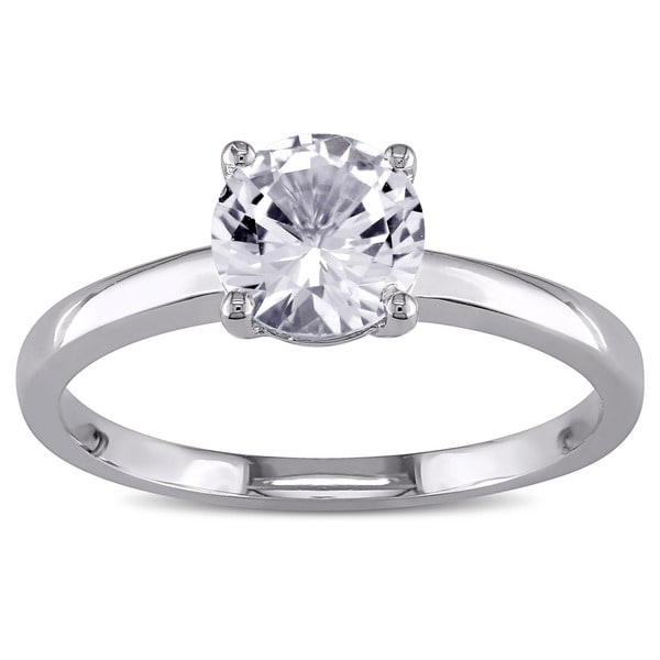 Shop Miadora 10k White Gold Created White Sapphire Solitaire Ring - On ...