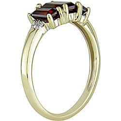 Miadora 10k Yellow Gold Garnet and Diamond 3-stone Ring