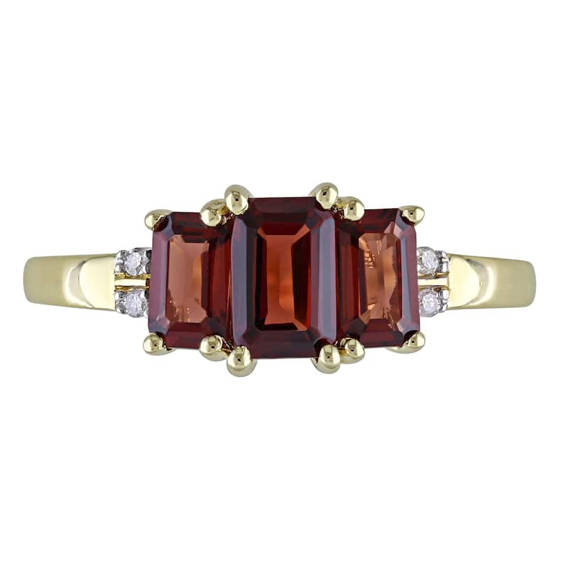 Miadora 10k Yellow Gold Garnet and Diamond 3-stone Ring