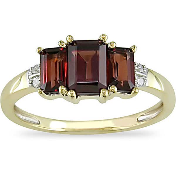 Miadora 10k Yellow Gold Garnet and Diamond 3-stone Ring - 5