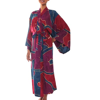 NOVICA Handmade Exotic Blue Batik Robe (Indonesia)