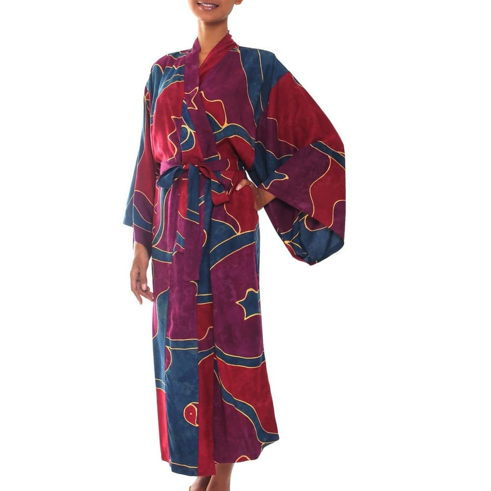 NOVICA Handmade Exotic Blue Batik Robe (Indonesia)