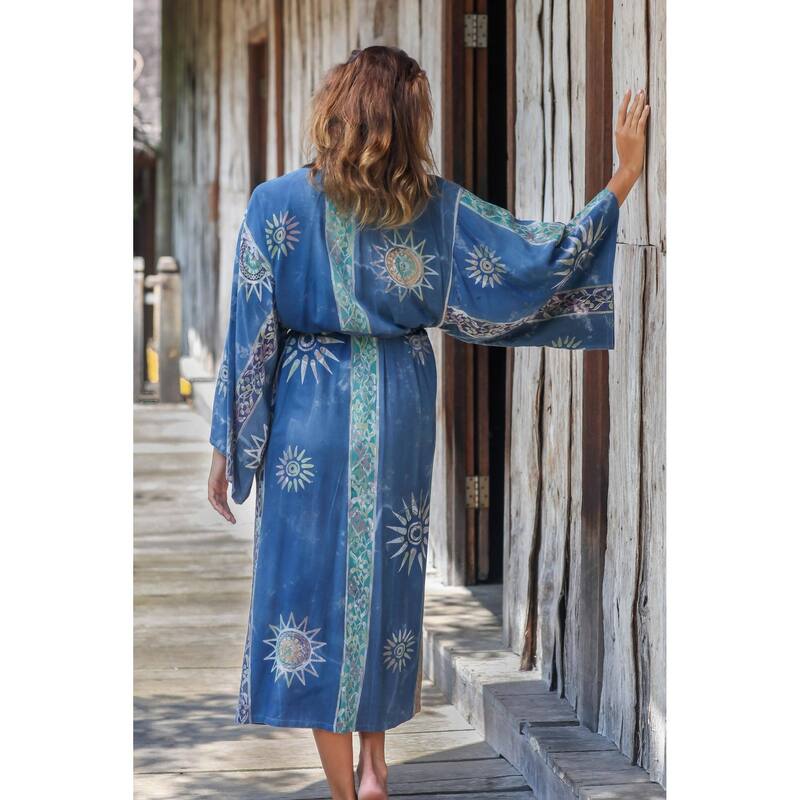NOVICA Handmade Midnight in Blue Batik Robe (Indonesia)