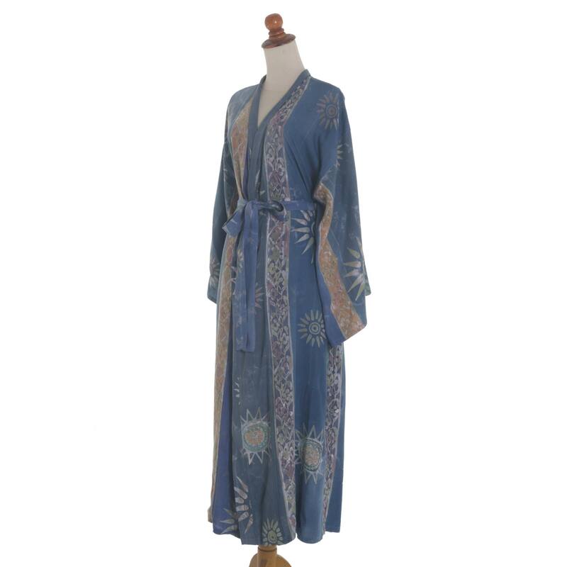 NOVICA Handmade Midnight in Blue Batik Robe (Indonesia)