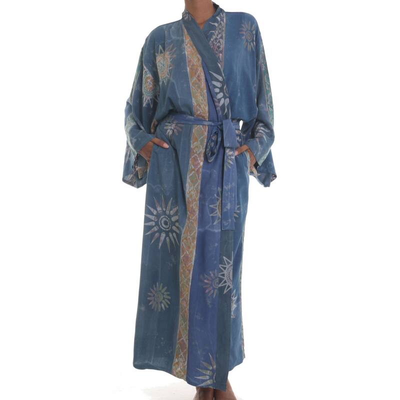 NOVICA Handmade Midnight in Blue Batik Robe (Indonesia)