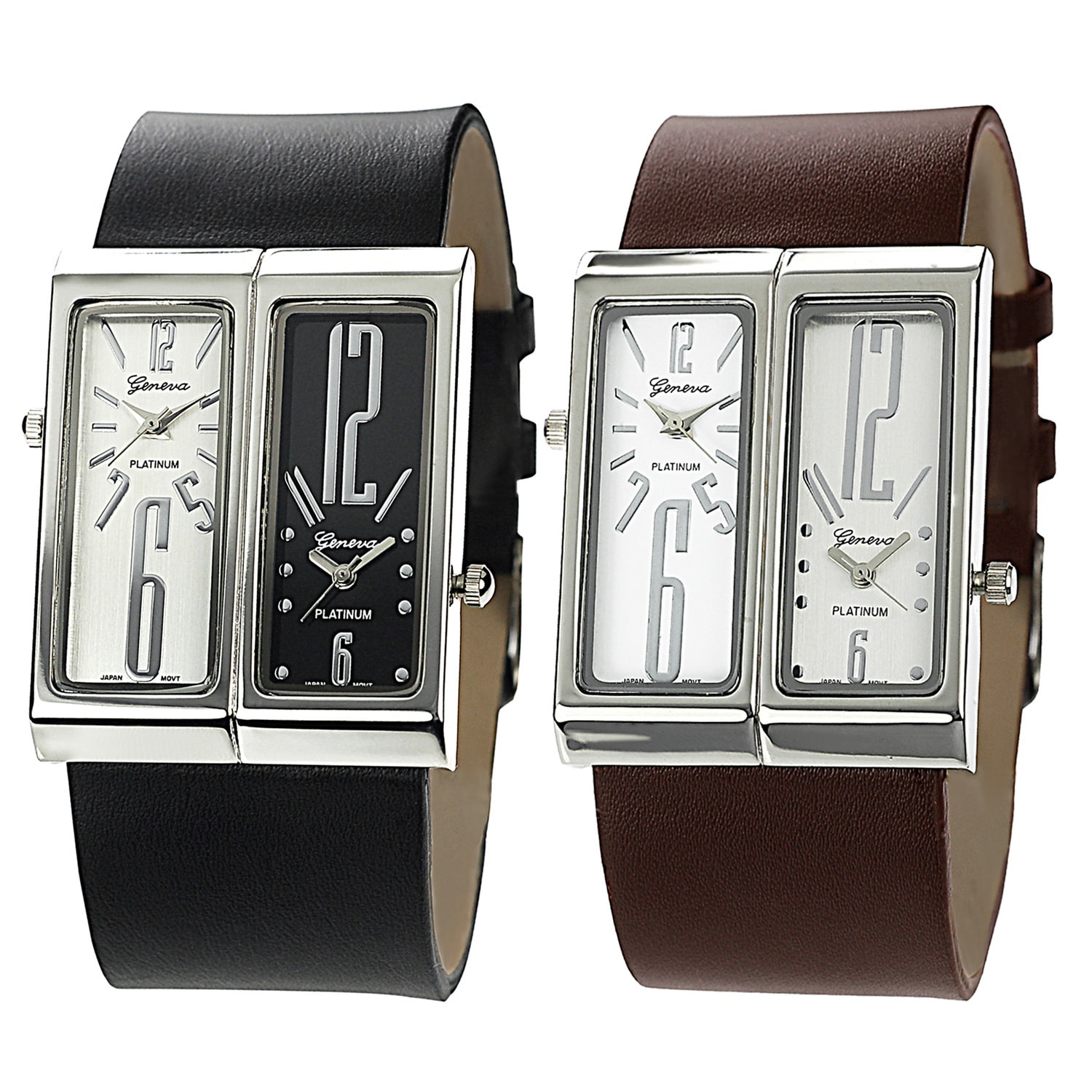 Shop Geneva Platinum Men's Dualface Genuine Leather Watch Free