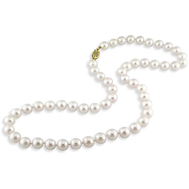 Miadora 14k Yellow Gold White Cultured Freshwater Pearl Necklace (7-7.5 mm)