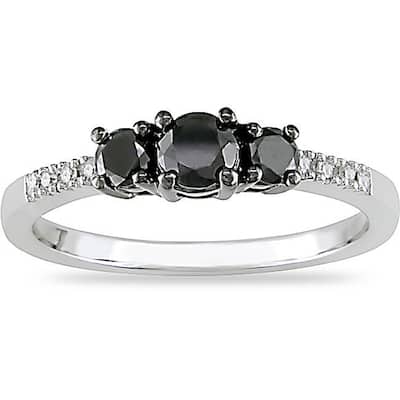 Miadora 10k Gold 1/2ct TDW Black and White Diamond Three Stone Ring