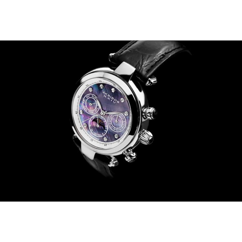 Akribos XXIV Unisex Classique Diamond Automatic Fashion Leather-Black Strap Watch