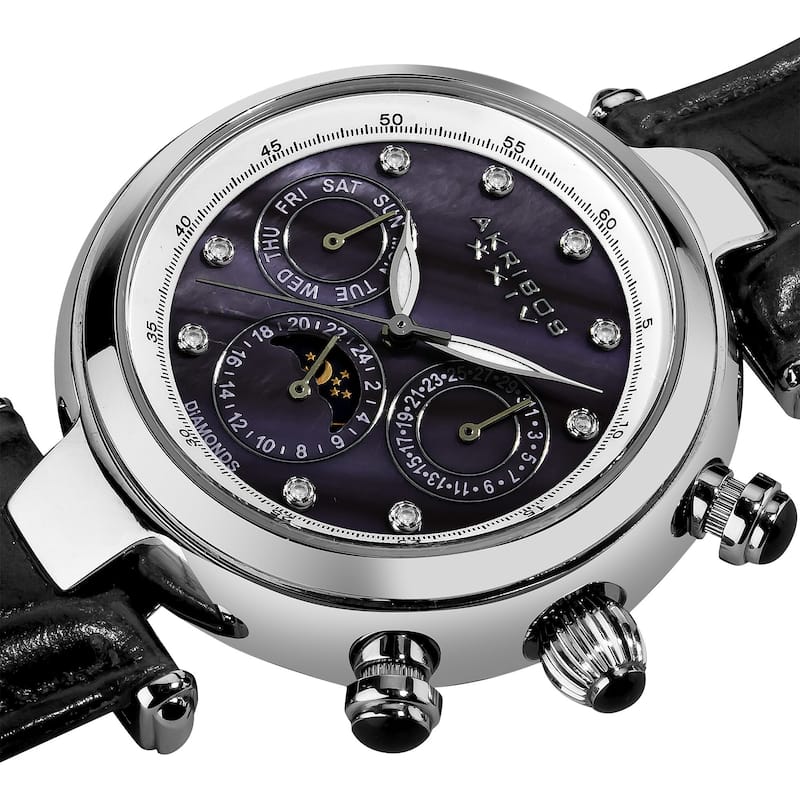 Akribos XXIV Unisex Classique Diamond Automatic Fashion Leather-Black Strap Watch