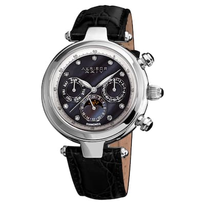 Akribos XXIV Unisex Classique Diamond Automatic Fashion Leather-Black Strap Watch