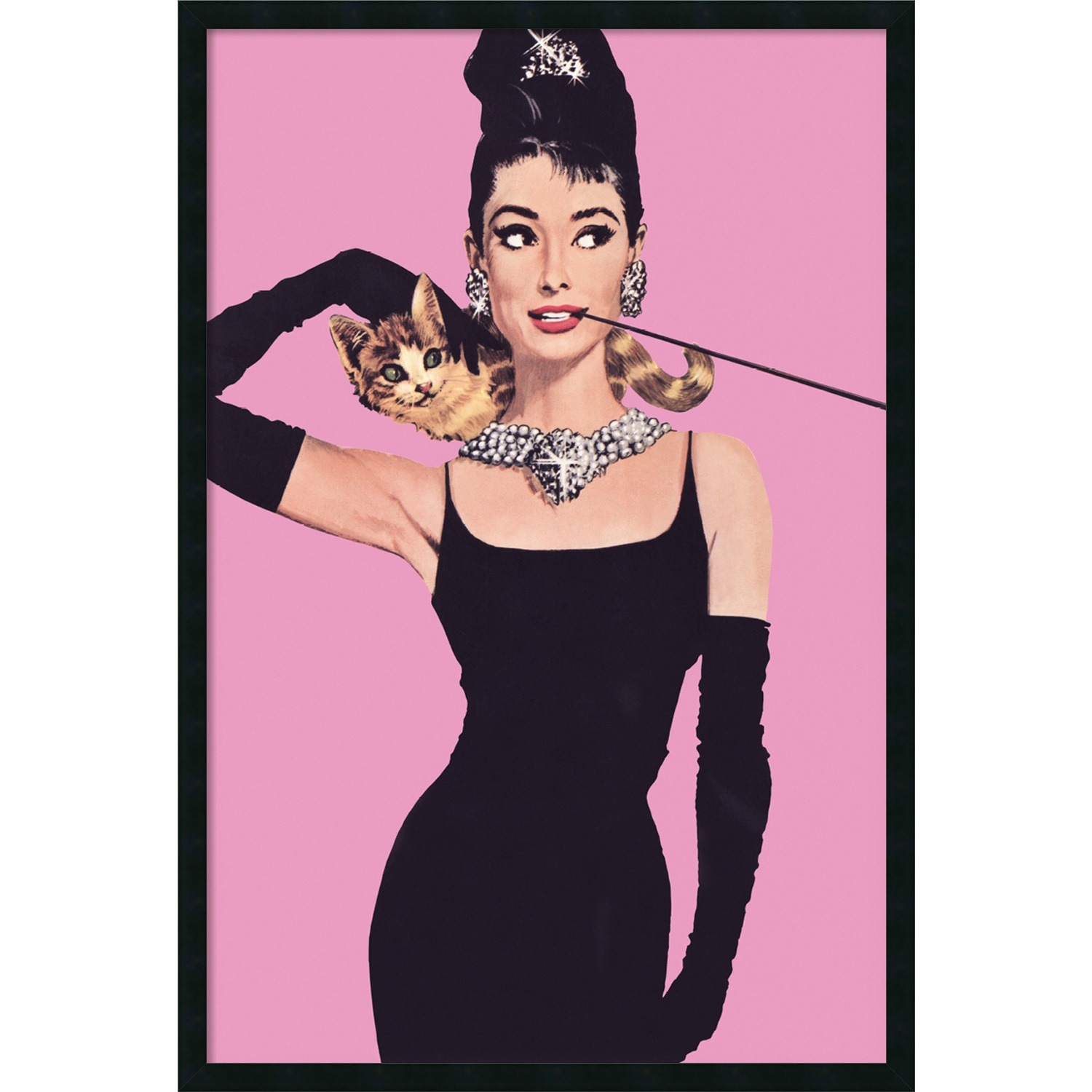 Framed Art Print Audrey Hepburn - Pink 26 x 38-inch Black Oversized