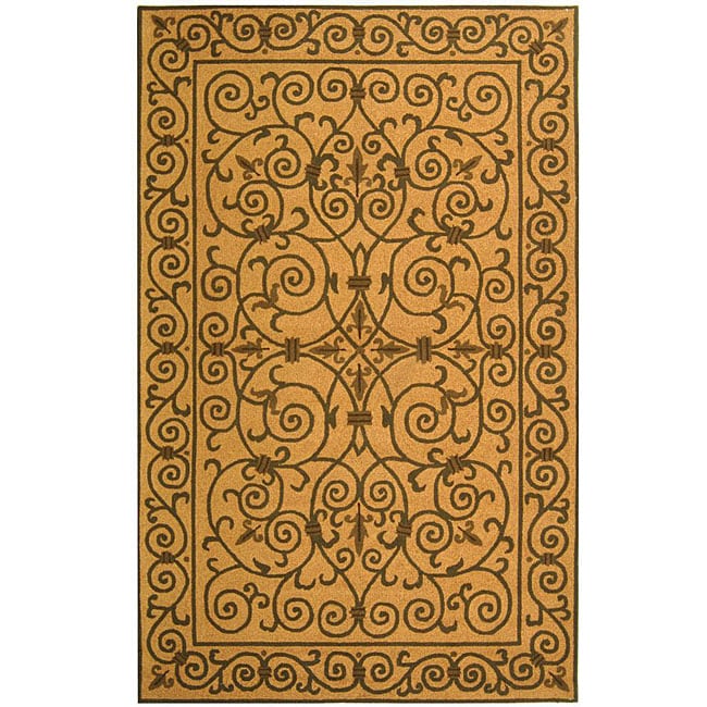 Hand hooked Iron Gate Yellow/ Light Green Wool Rug (6 X 9)