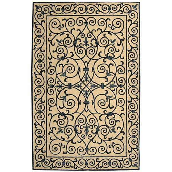 Safavieh Hand-hooked Iron Gate Ivory/ Navy Blue Wool Rug - 8'9 X 11'9