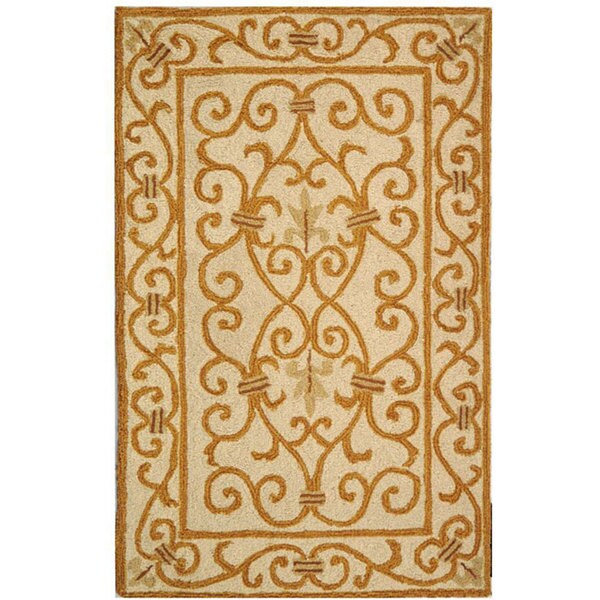 Shop Safavieh Handhooked Iron Gate Ivory/ Gold Wool Runner 2'6" x 4