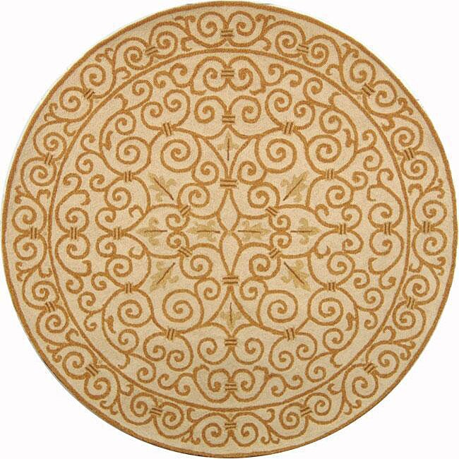 Hand hooked Iron Gate Ivory/ Gold Wool Rug (3 Round)