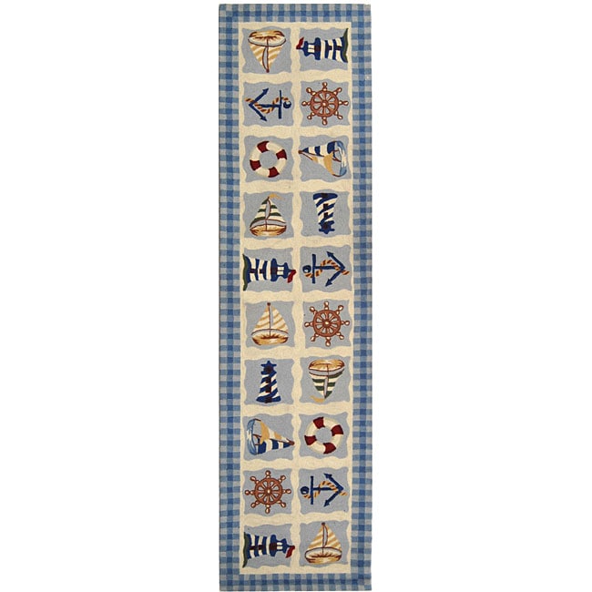 Hand hooked Sailor Ivory Wool Runner (26 X 6)