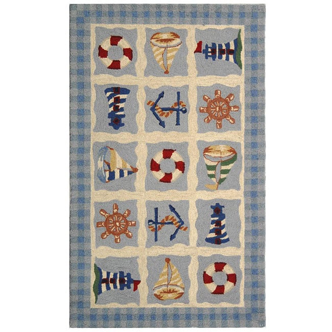 Hand hooked Sailor Ivory Wool Rug (29 X 49)