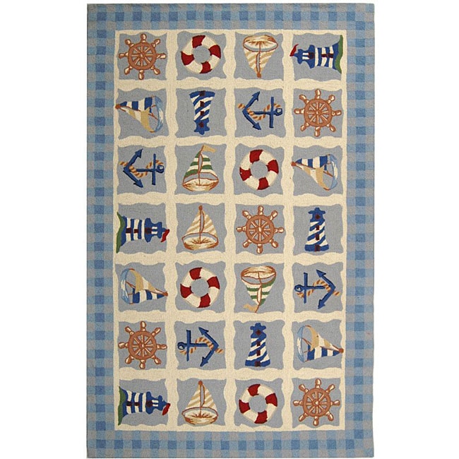 Hand hooked Sailor Ivory Wool Rug (53 X 83)