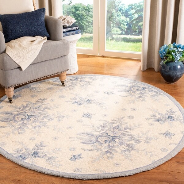 Safavieh Hand-hooked Flov Ivory/ Blue Wool Rug - 5'6" x 5'6" round