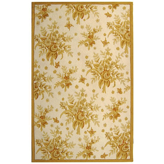 Hand hooked Flov Ivory/ Gold Wool Rug (6 X 9)