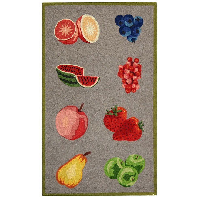 Hand hooked Fruits Stone Grey Wool Rug (29 X 49)