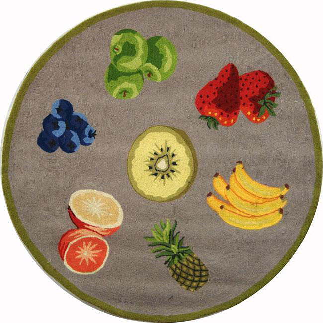 Hand hooked Fruits Red Wool Rug (8 Round)
