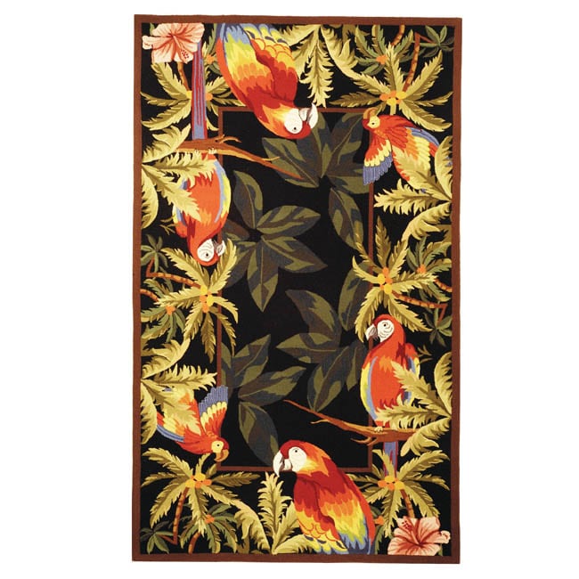 Hand hooked Parrots Black Wool Rug (39 X 59) (BlackPattern AnimalMeasures 0.375 inch thickTip We recommend the use of a non skid pad to keep the rug in place on smooth surfaces.All rug sizes are approximate. Due to the difference of monitor colors, some