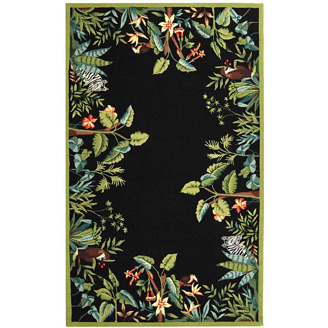 Hand hooked Safari Black/ Green Wool Rug (6 X 9)