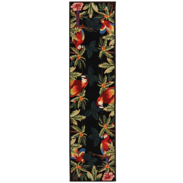 Safavieh Hand-hooked Parrots Black Wool Runner Rug - 2'6" x 10'