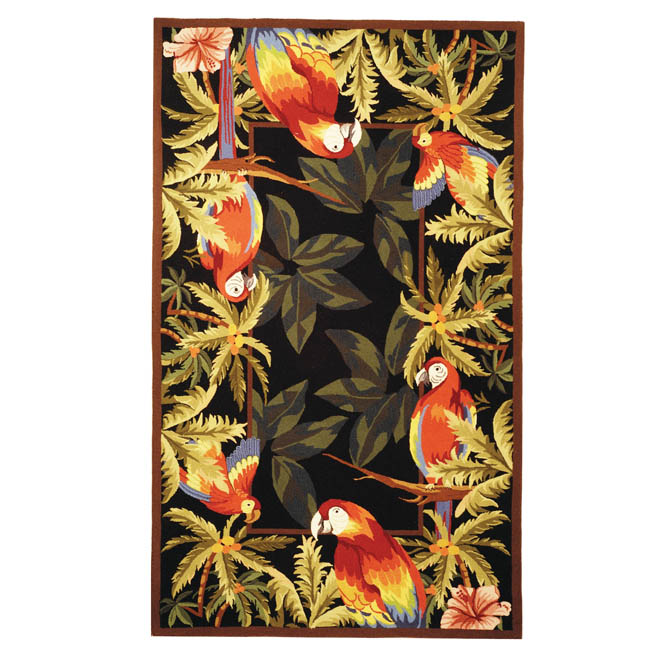 Hand hooked Parrots Black Wool Rug (6 X 9)