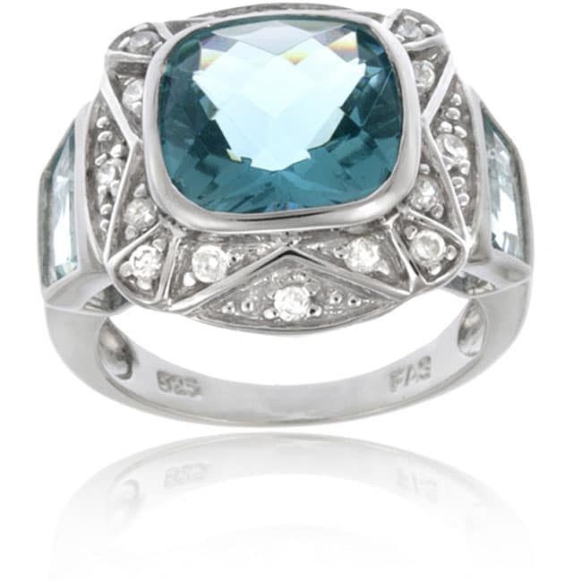 Icz Stonez Sterling Silver Caribbean Mist and Cubic Zirconia Square ...