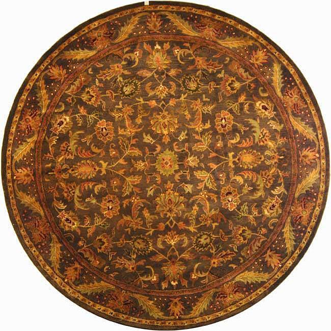 Handmade Antiquities Kerman Charcoal Green Wool Rug (8 Round)