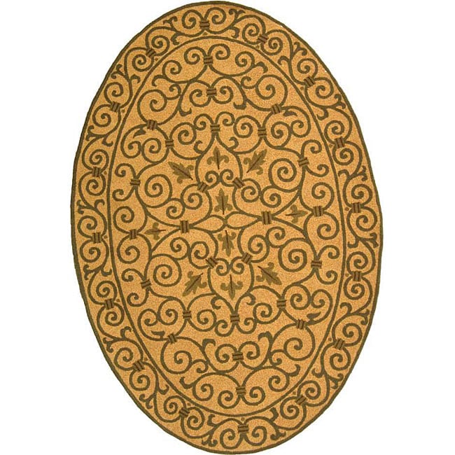 Hand hooked Yellow/ Light Green Wool Rug (46 X 66 Oval)