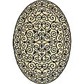 Safavieh Hand-hooked Iron Gate Ivory/ Navy Blue Wool Rug (4'6 x 6'6 Oval) - 4'6 x 6'6
