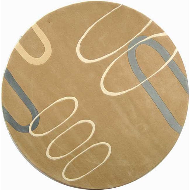 Handmade Soho Ellipses Beige New Zealand Wool Rug (6 Round)