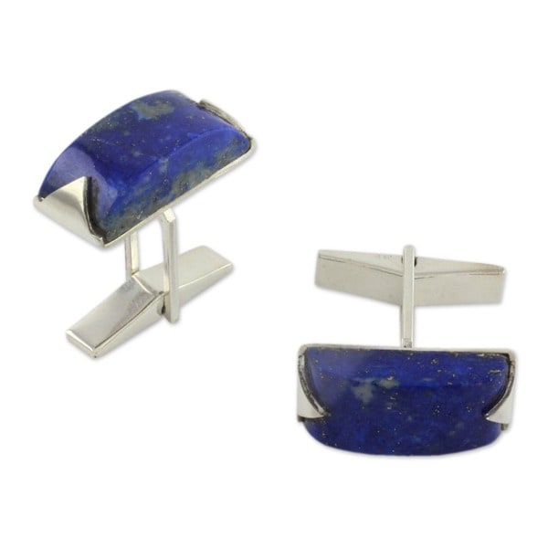 Handmade Sterling Silver Blue Intensity Lapis Lazuli Cufflinks (India)