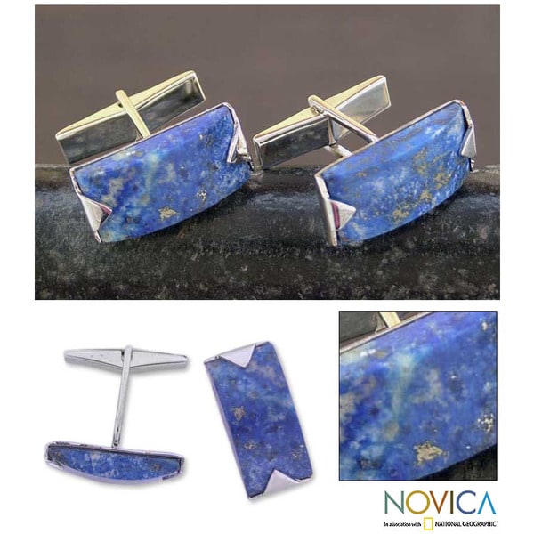 Sterling Silver Blue Intensity Lapis Lazuli Cuff Links (India