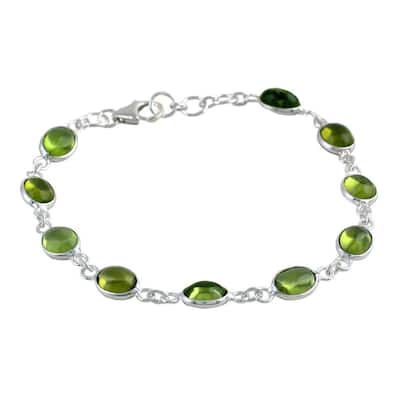 Sterling Silver 'Elegant' Peridot Link Bracelet - Green