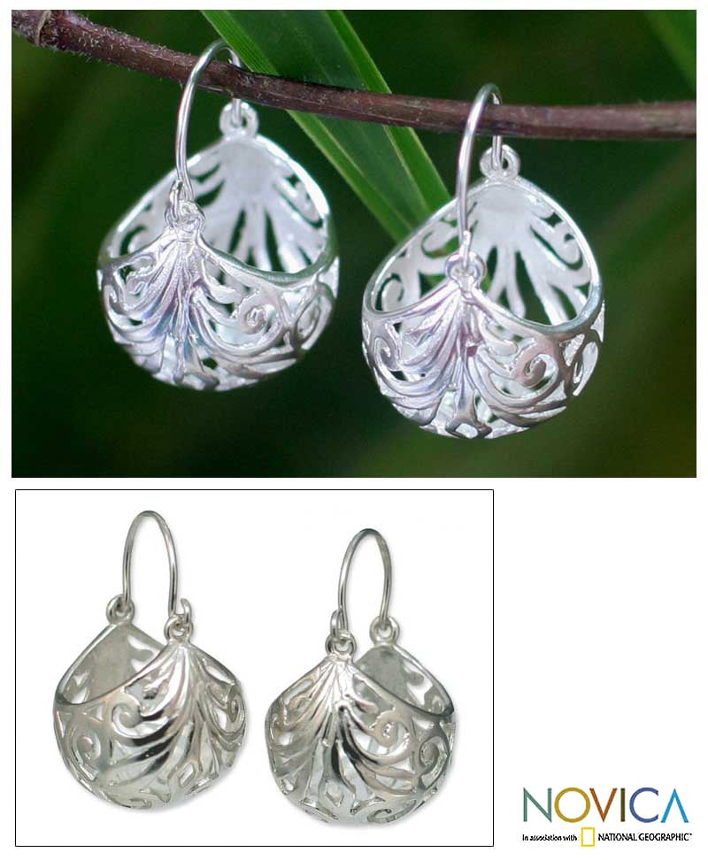 Handmade Sterling Silver Fern Basket Hoop Earrings Thailand Handmade Sterling Silver X27 Fern Basket Hoop Earrings Thailand