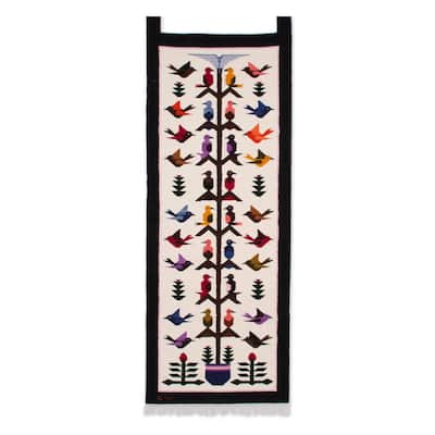 Handwoven Andean Birds on Cream Wool Wall Art Tapestry
