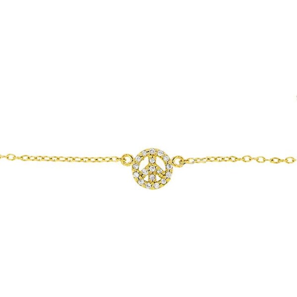 Icz Stonez 18k Gold/ Sterling Silver CZ Peace Sign Anklet - Free ...