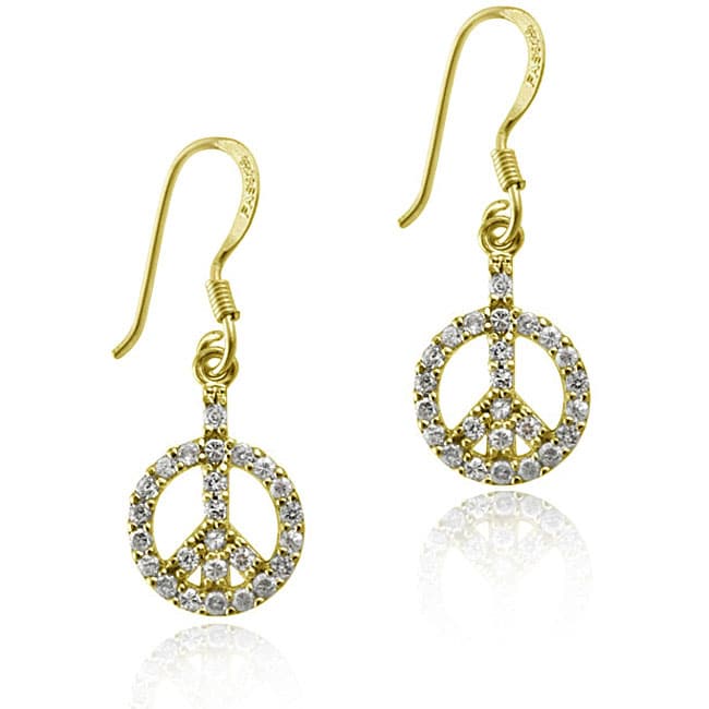 Icz Stonez 18k Gold Sterling Silver Cz Peace Sign Earrings Icz Stonez 18k Gold Sterling Silver Cz Peace Sign Earrings