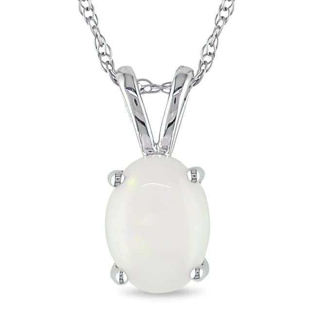 Miadora 10k White Gold Oval-cut Opal Solitaire Necklace