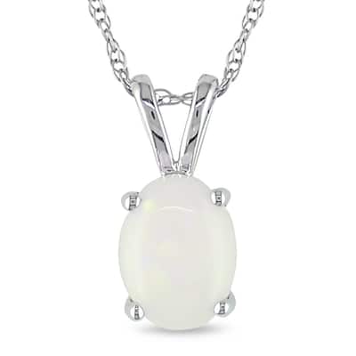 Miadora 10k White Gold Oval-cut Opal Solitaire Necklace