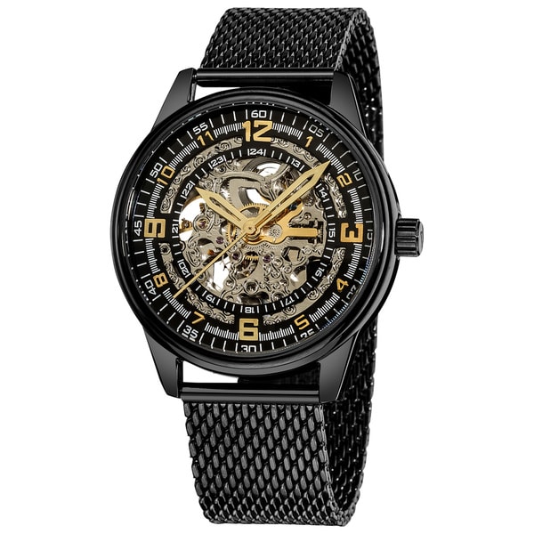 Akribos XXIV Saturnos Elite Mens Stainless Steel Skeleton Automatic